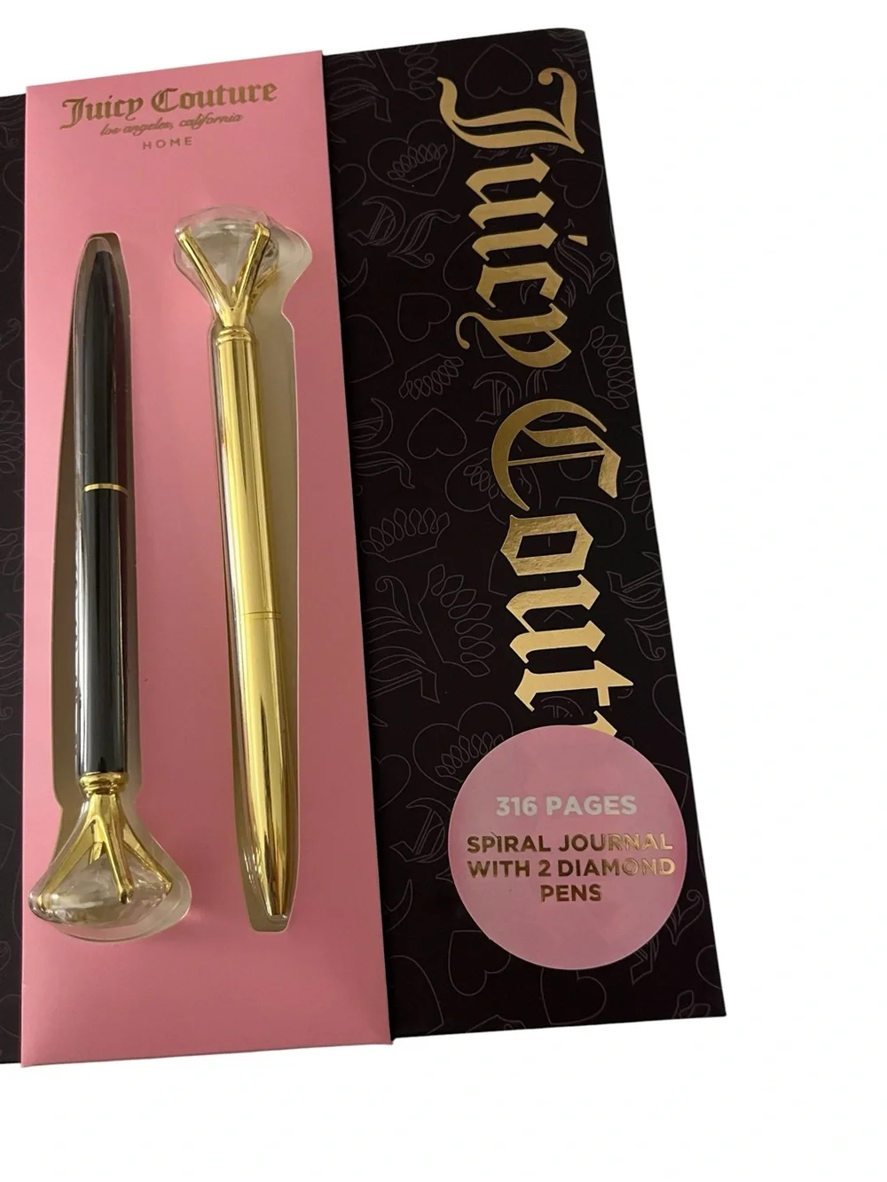 Juicy Couture Spiral Journal with Black & Gold Diamond Pens